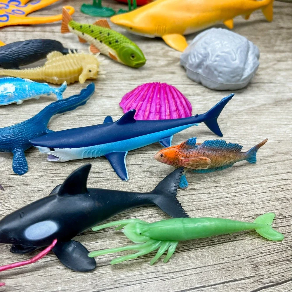 Sea Creature Toy Lot Sharks Whale Octopus Crab Fish Plastic Figures